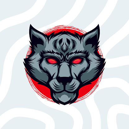 Grey blueish red eyed wolf vector mascot