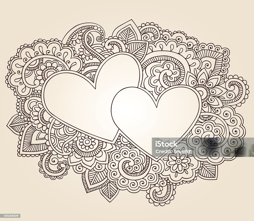 Valentine's Day Heart Henna Doodles Vector Hand-Drawn Henna (Mehndi Tattoo) Abstract Paisley Swirls and Flowers Valentine's Day Love Hearts Frame Doodles Vector Illustration Design Element. Illustrator AI file also included. I ♥ Henna Doodles! Abstract stock vector