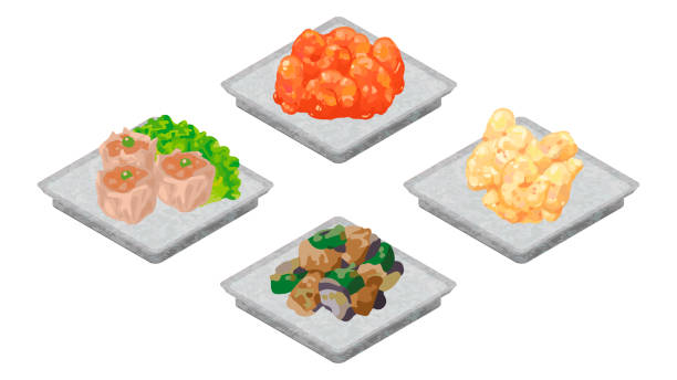 иллюстрация: набор китайских гарниров ручной работы - shumai stock illustrations