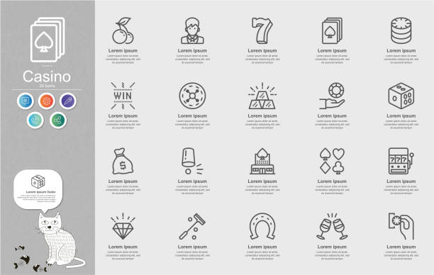 casino line icons content infografik - cards symbol clover horse stock-grafiken, -clipart, -cartoons und -symbole