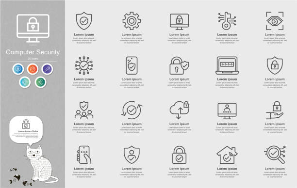 컴퓨터 보안 라인 아이콘 콘텐츠 인포그래픽 - network security symbol community computer icon stock illustrations