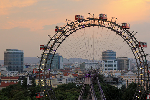 Ferris wheel in Prater park cityscape Vienna