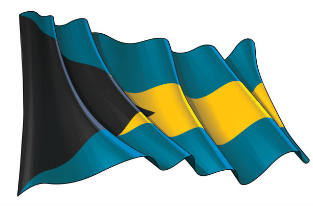 illustrazioni stock, clip art, cartoni animati e icone di tendenza di bandiera sventolante delle bahamas - bahamian flag