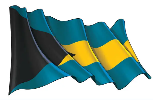 Vector illustration of Waving Flag of The Bahamas