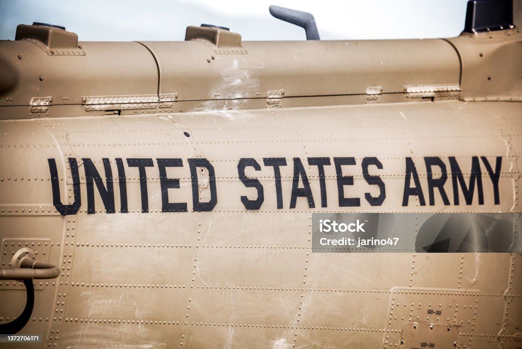 Text United States Army on fighter US Military Stock Photo