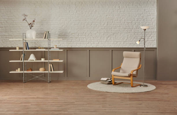 istock Reading room bookshelf old brick wall cozy interior decoration 1372713553