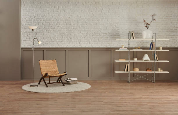 istock Reading room bookshelf old brick wall cozy interior decoration 1372713803