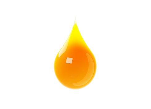 Orange juice droplet on white background. Horizontal composition with copy space.