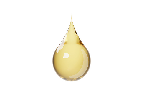 Oil droplet on white background. Horizontal composition with copy space.