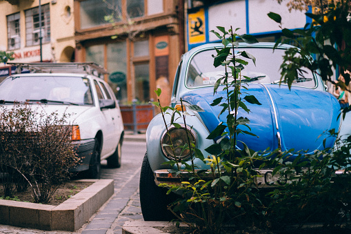 Old cars parked in the streets of Szentendre, Hungary