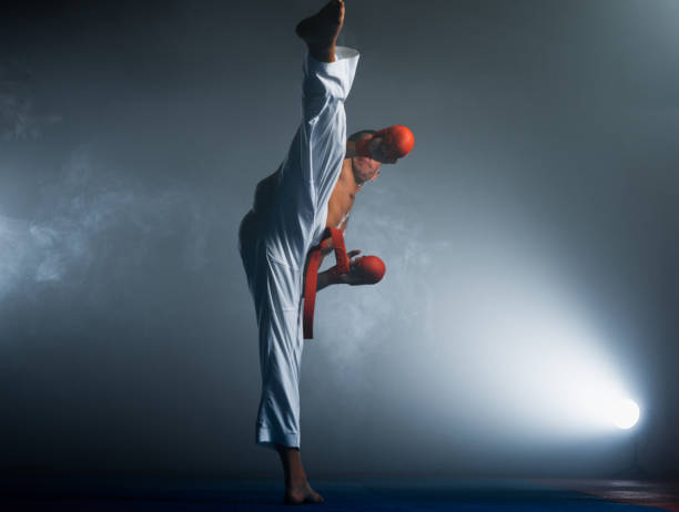 istock The man in a kimono practicing karate moves 1372727160