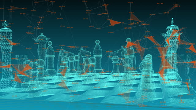 Digital chess, abstract chessboard with digital elements