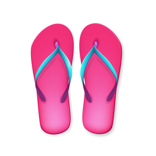 hausschuhe füße tragen für spaziergang am sandstrand vector - wasserrand grafiken stock-grafiken, -clipart, -cartoons und -symbole