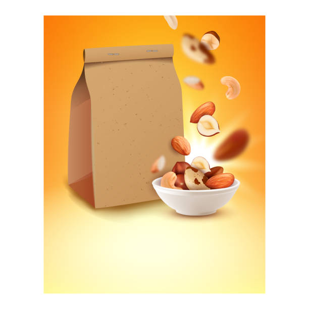 ilustraciones, imágenes clip art, dibujos animados e iconos de stock de nueces mixtas paquete en blanco promoción banner vector - nut snack peanut backgrounds