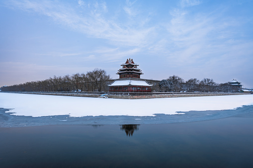 Snow view of the Forbidden City turret