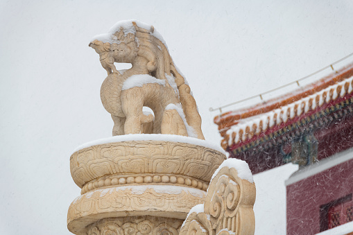 dragon ornament above the column in the forbidden city