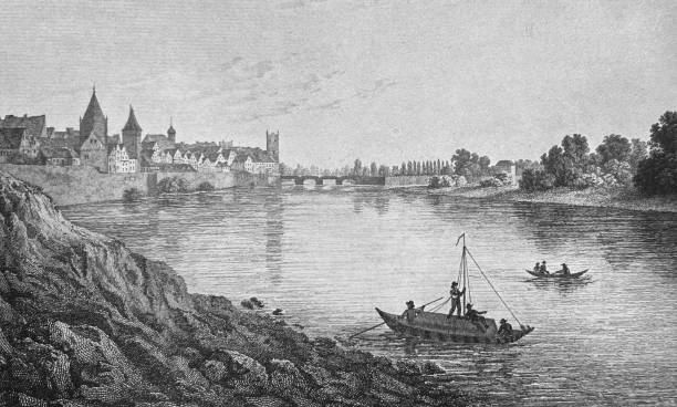 illustrations, cliparts, dessins animés et icônes de ulm 1821, vue depuis le danube - danube river illustrations