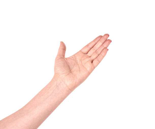 istock Female hand shows isolated on white background. 1372743206
