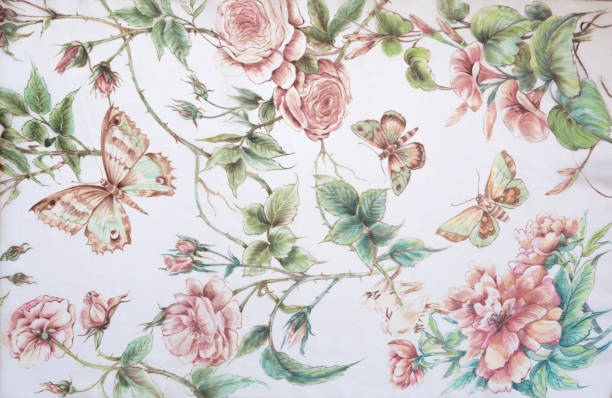 istock Butterfly and flower pattern hand drawn on silk 1372744456