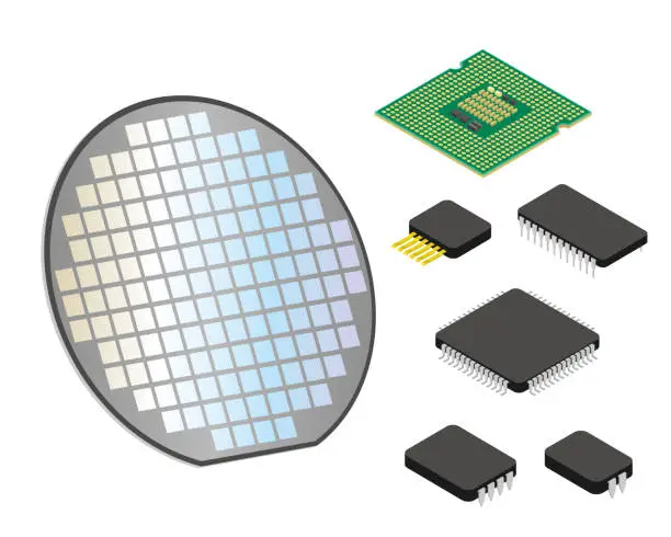 Vector illustration of Semiconductor silicon wafers and ICs