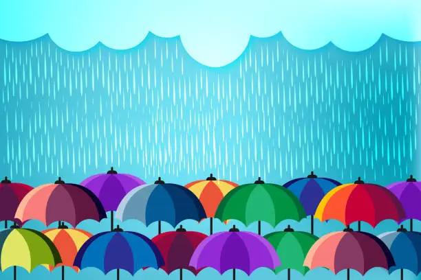 Vector illustration of Rainy day with umbrellas