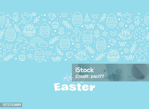 istock Seamless pattern icons with Easter eggs, flowers, bunnies and butterfly. 1372753889