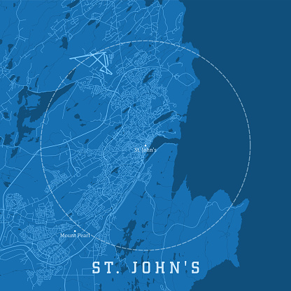 St. John's NL City Vector Road Map Blue Text. All source data is in the public domain. Statistics Canada. Used Layers: Road Network and Water.