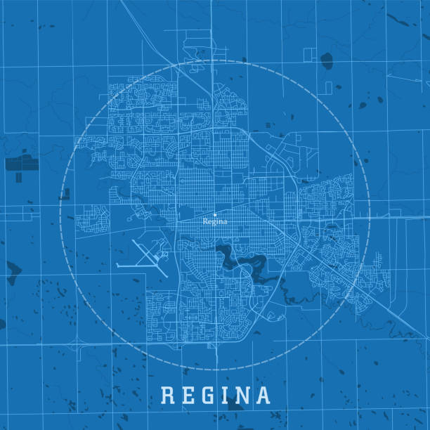 regina sk city vector straßenkarte blauer text - wascana lake stock-grafiken, -clipart, -cartoons und -symbole