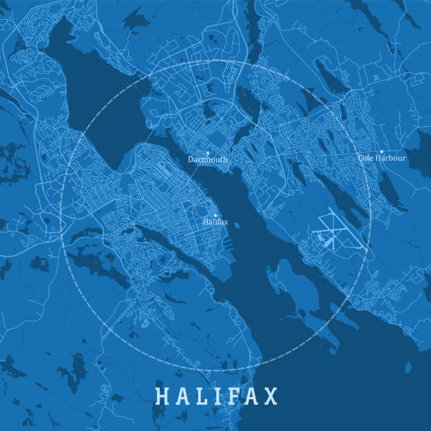 illustrazioni stock, clip art, cartoni animati e icone di tendenza di halifax ns city vector road map testo blu - scotia