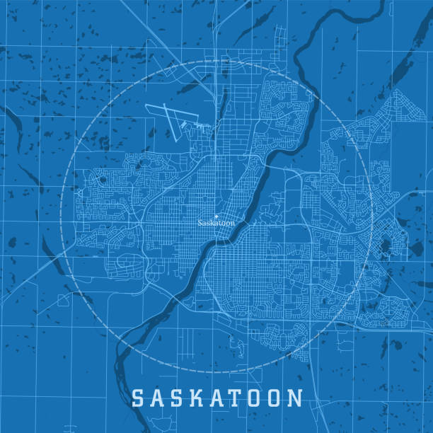 ilustrações, clipart, desenhos animados e ícones de saskatoon sk city vector road map blue text - saskatchewan