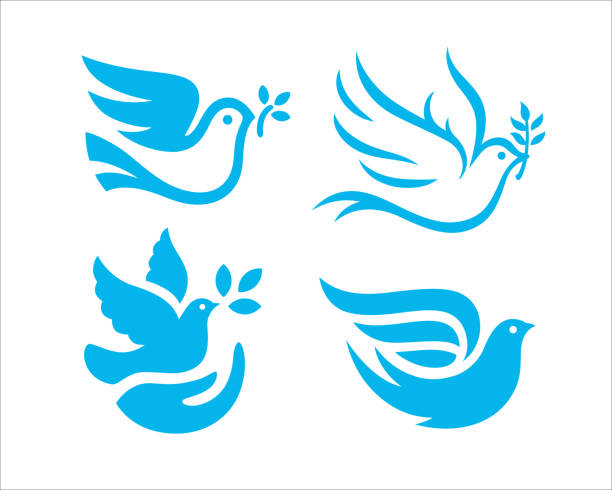 Dove peace icon set Flying dove icon set. Peace symbol collection. Peaceful animal silhouette signs. Vector illustration. animal limb stock illustrations