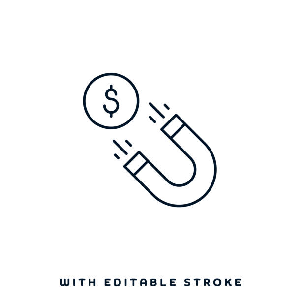 Interest Income Line Icon Design Interest income concept graphic design can be used as icon representations. The vector illustration is line style, pixel perfect, suitable for web and print with editable linear strokes. magnet stock illustrations
