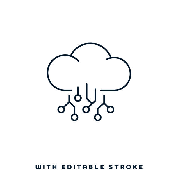 desain ikon garis berbagi berbasis cloud - awan ilustrasi stok