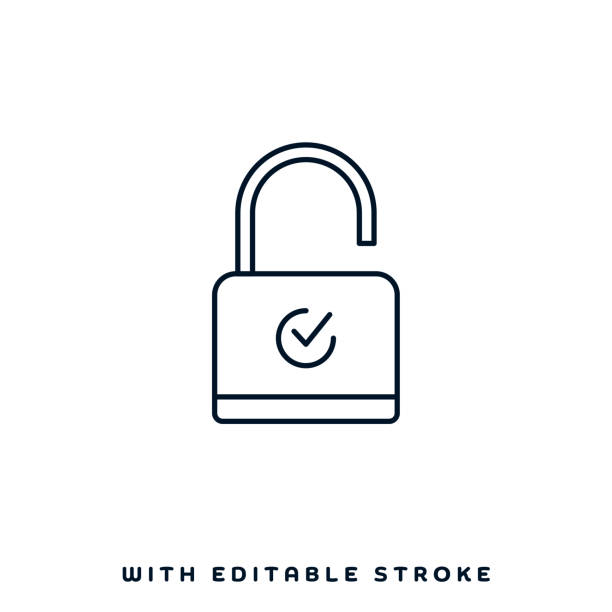 projekt ikony linii blokady zabezpieczeń - keyhole key lock padlock stock illustrations