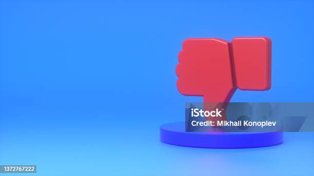 Red Rejection Sign On A Dark Blue Podium On A Blue Background The Concept Of Rejection Failure Failure Reports Business Marketing 3d Rendering Stock Photo - Download Image Now