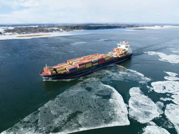 istock Aerial view of a container ship in Canada 1372769766
