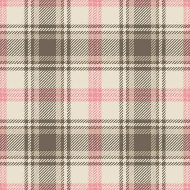 Vector illustration of Beige Pink Khaki Scottish Tartan Plaid Pattern Fabric Swatch