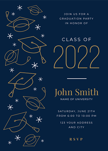 Vector illustration of a Graduation Party Class of 2022 invitation design template with icon elements. Stock illustration