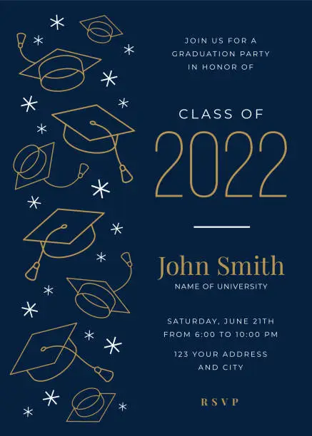 Vector illustration of Vector illustration of a Graduation Party Class of 2022 invitation design template with icon elements.