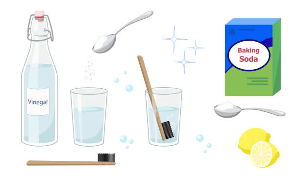 set bahan untuk membersihkan dan desinfeksi sikat gigi. - sustainable bathroom ilustrasi stok