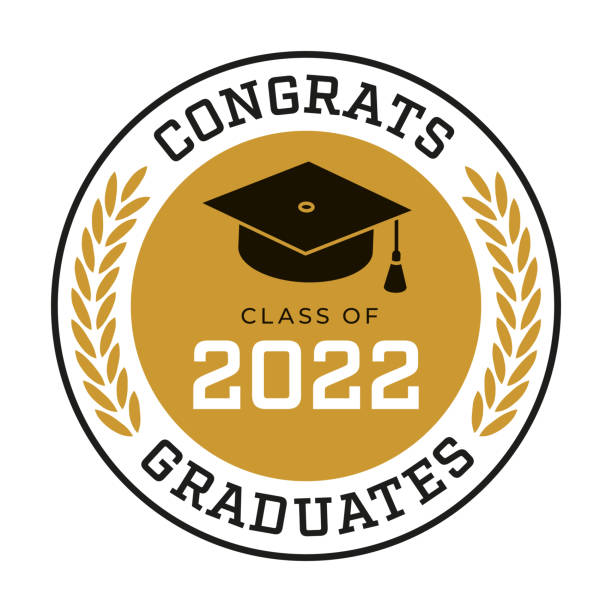 illustrazioni stock, clip art, cartoni animati e icone di tendenza di classe del 2022, etichetta congrats graduates. - graduation adult student mortar board diploma