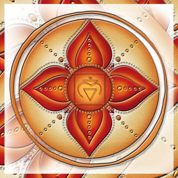 チャクラシンボル, ルートチャクラ - ムラダラ - エネルギー, 安定性, 快適さ, 安全性 - "私は" - chakra yoga lotus meditating点のイラスト素材／クリップアート素材／マンガ素材／アイコン素材