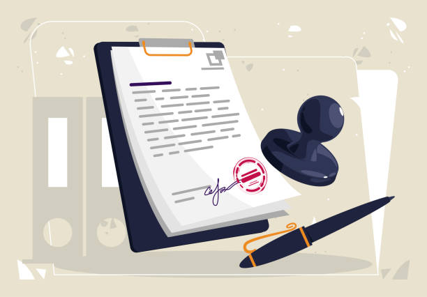 vector illustration of sheets of paper with contracts signed and stamped by the organization, business documentation vector illustration of sheets of paper with contracts signed and stamped by the organization, business documentation civil partnership stock illustrations
