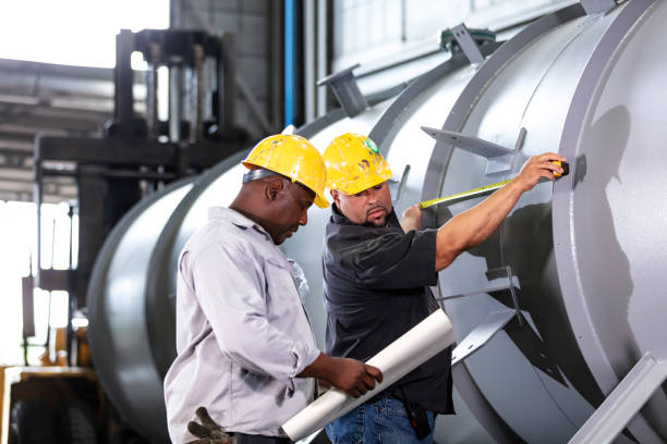 istock Two multiracial men working in metal fabrication plant 1372783157
