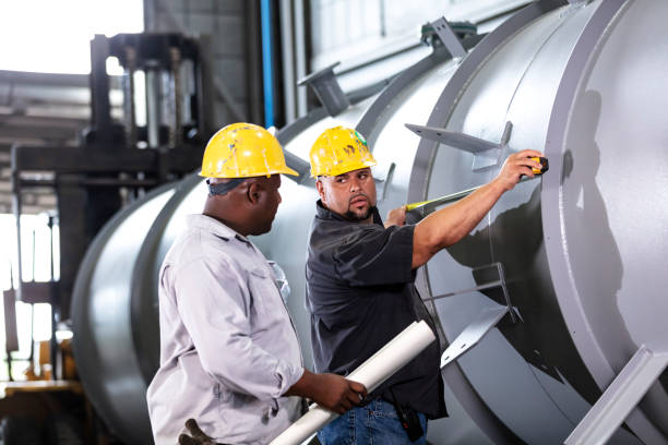 istock Two multiracial men working in metal fabrication plant 1372783242