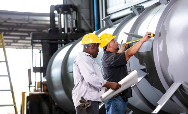 istock Two multiracial men working in metal fabrication plant 1372783260