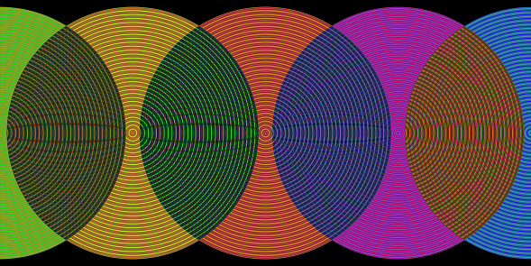 Multi colored abstract background of multiple circles intersection each other