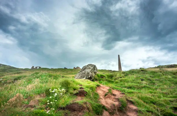 Photo of Botallack tin mines,perched delicately on the cliffs in West Penwith.Cornwall,United Kingdom.