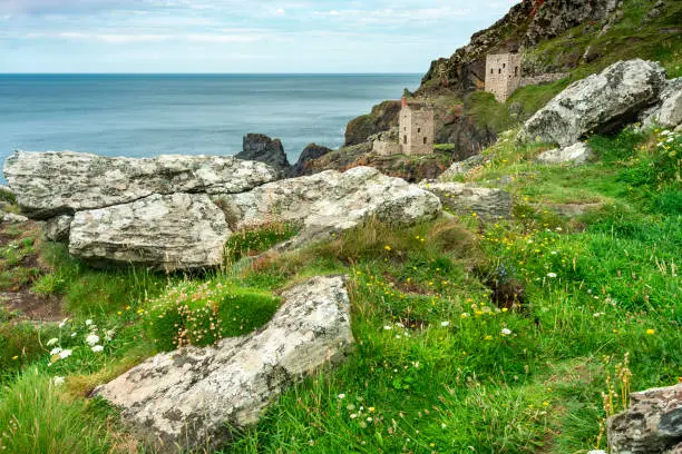 Photo of Crown tin mines of Botallack,perched delicately on the cliffs in West Penwith.Cornwall,United Kingdom.