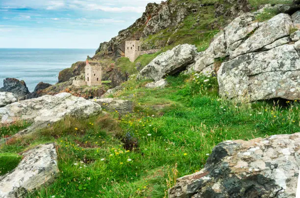 Photo of Crown tin mines of Botallack,perched delicately on the cliffs in West Penwith.Cornwall,United Kingdom.